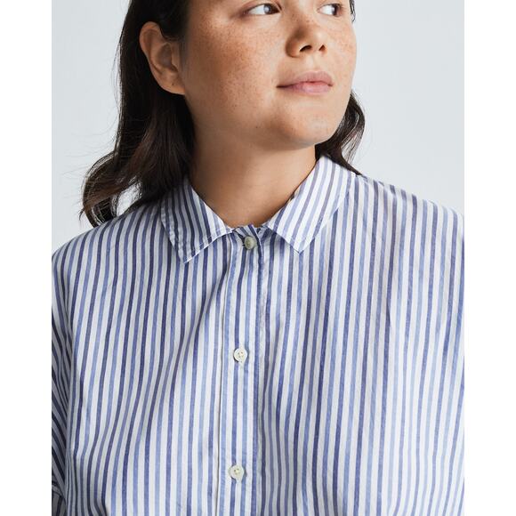 Everlane Blue And White Striped Cotton Collared The Woven PJ Top NWT - Picture 3 of 10